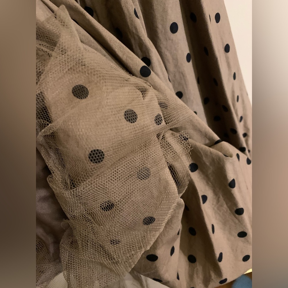 NWOT Charly Madison Women’s Polka Dot Cocktail Midi Dress in Beige/Black - Picture 7 of 9